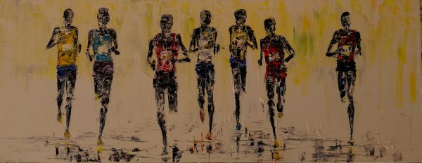 Marathon ! Men's race. 30x80cm Box canvas