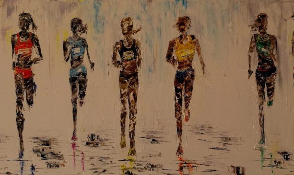 Marathon ! Women's race. 30x80cm Box canvas
