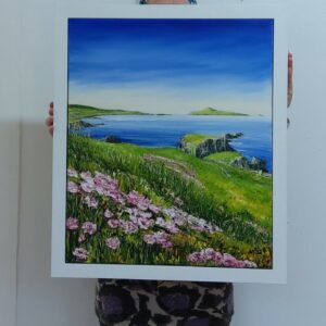 Sea Pinks Above Lamb's Island, Looking West. Sherkin Island 50x60cm