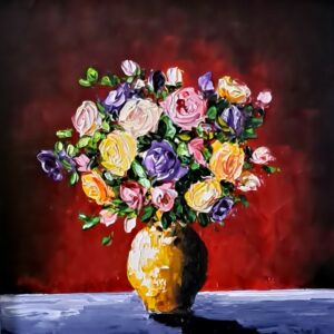 Roses on Crimson Velvet 30x30cm